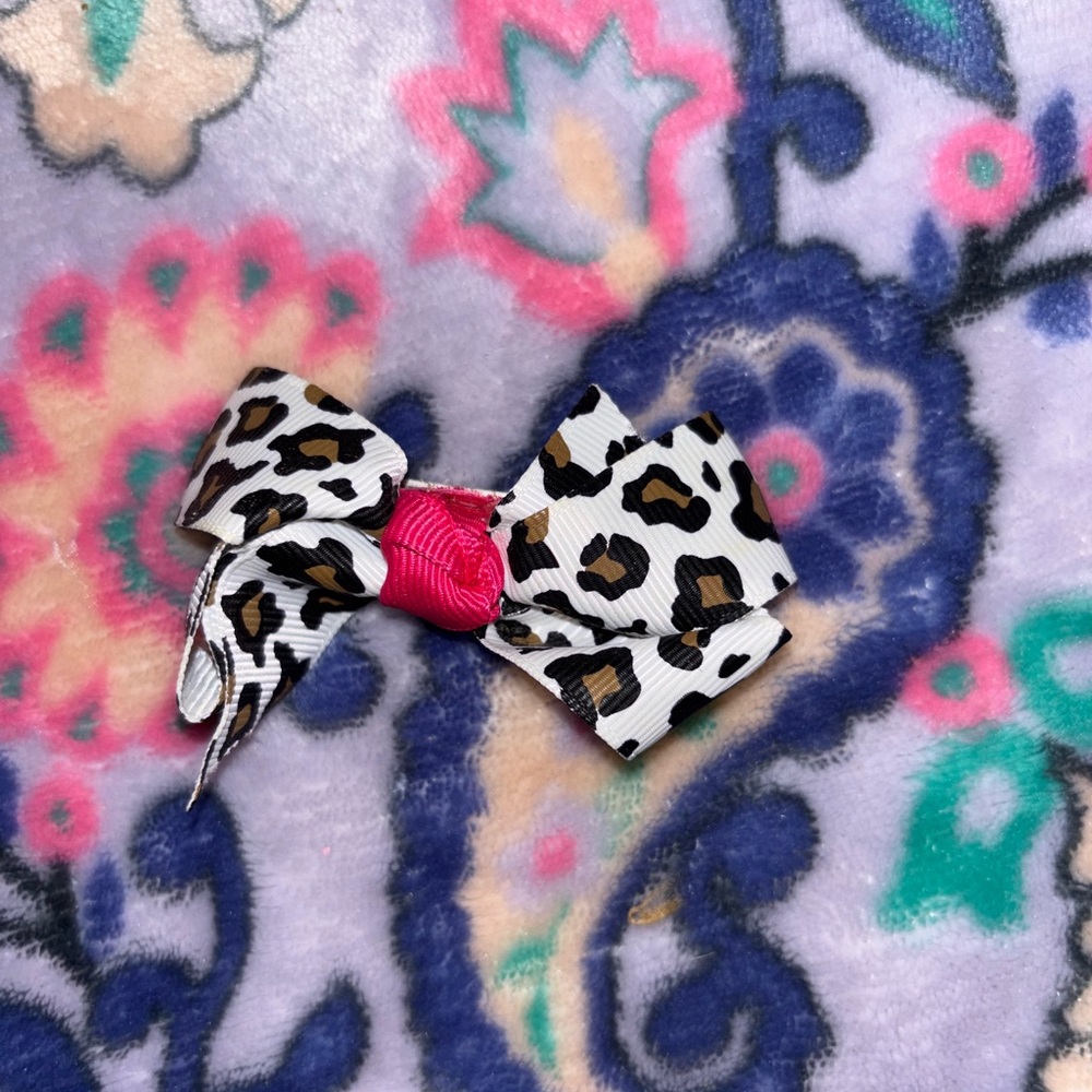 Leopard Print Hair Bow with Pink Accent